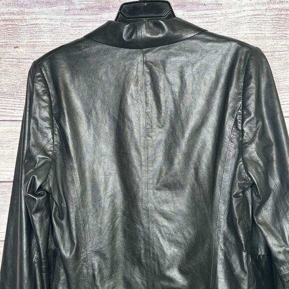 Vince. Women's Black 100% Leather Shawl Collar Tuxedo Open Front Jacket Size 10 - Picture 10 of 12